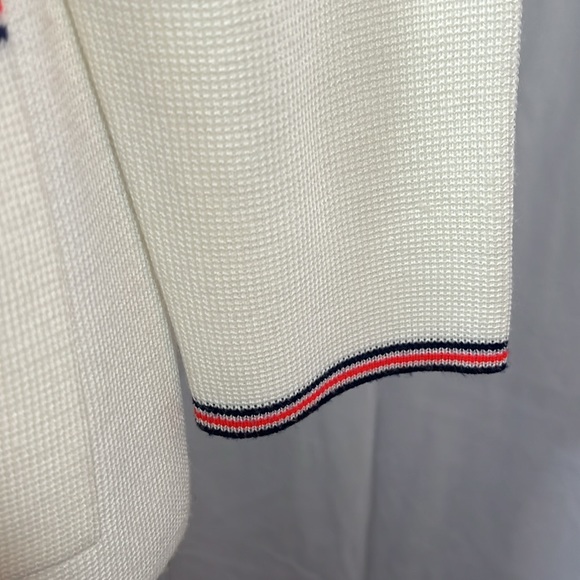 BONNIE LEE Division of Leroy Vintage Cream Red Blue Piping Wood Button Cardigan - Picture 5 of 7